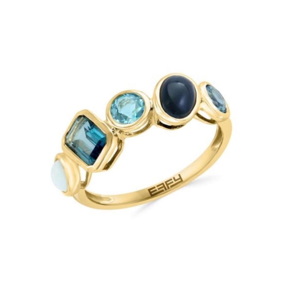 $1,140 NEW EFFY 14K Yellow Gold & Multi Stone Ring sz 7 topaz onyx agate